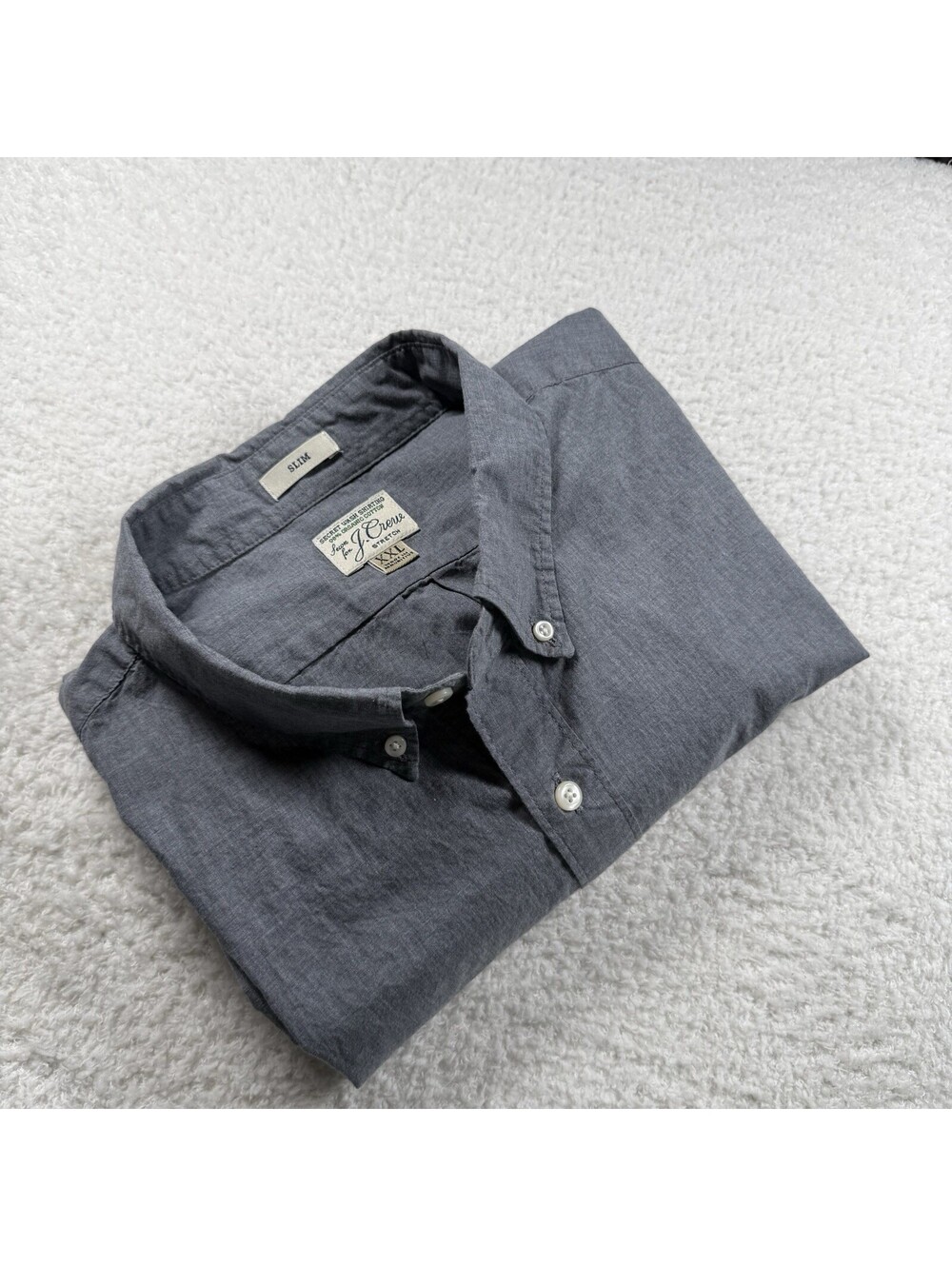 J.Crew Secret Wash Shirt Men’s XXL Slim Gray Stretch Organic Cotton Button Down